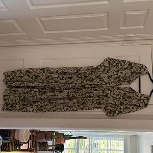 SHEIN Olive Green and White Floral Maxi Dress